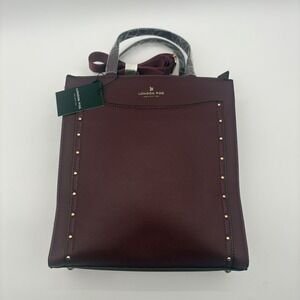 London Fog Sophia Studded Tote Plum Burgundy Gold Stud Handbag LFF23803-PLUM NWT